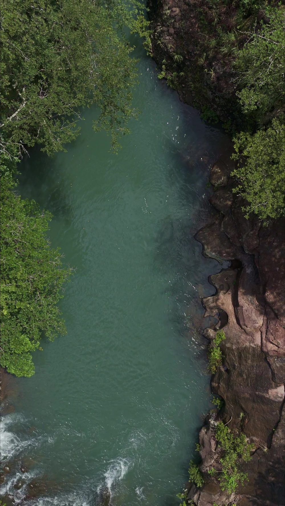 Aerial of the turquoise river near Harmony