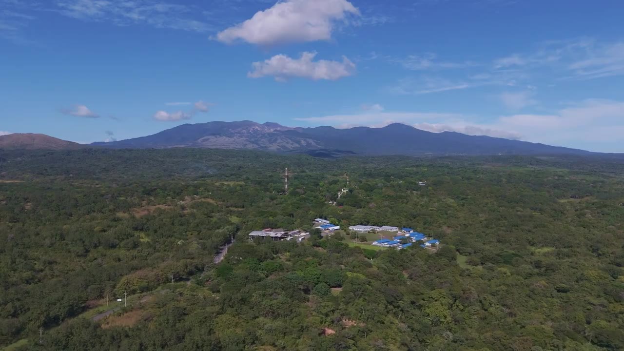 Aerial clip of the volcano and valley